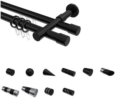 Interdeco Rohr-Profil Gardinenstangen Schwarz 20 mm Ø Prestige