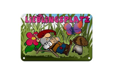 Blechschild Lieblingsplatz Zwerg im Garten, 3 verschied Größen, Spruch