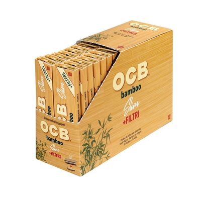 Box OCB Bamboo Slim Papers, Zigarettenpapier, 32 Hefte je 32 Blatt + 32 Tips