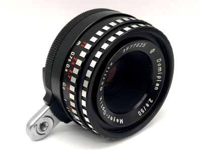 Meyer Optik Görlitz 50mm 1:2.8 Objektiv Q1 Domiplan Zebra Festbrennweite (Exa)
