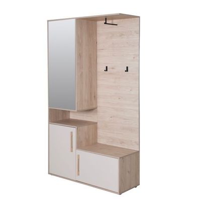 Kompaktgarderobe "Entry" mit Spiegeltür, Sitzbank, Stauraum, Weiß/Kastanie