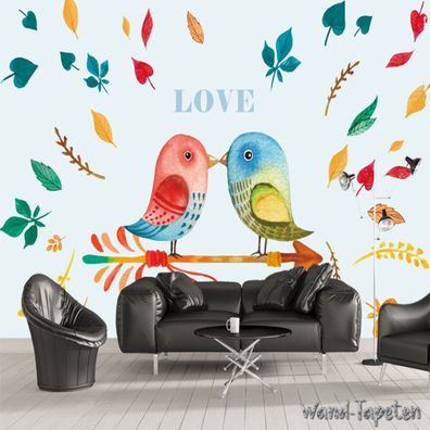 Vlies Fototapete Wandtapete Wandbilder Handgemalte Stil mit Blumen Vogel 4028