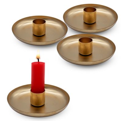 Metall Kerzen Schale 10 cm gold - 4er Set - Advent Deko Stabkerzen Halter