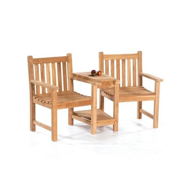 Sonnenpartner Bakersfield Duo-Sessel Holzsessel Gartenstuhl für 2 Personen Teak