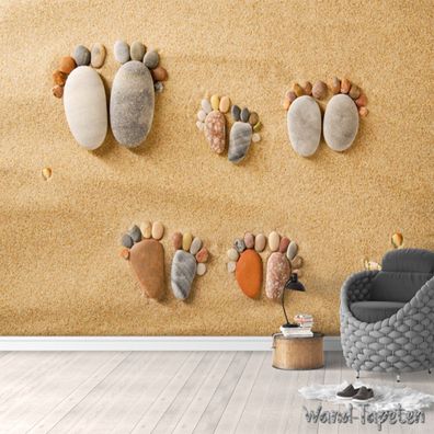 Vlies Fototapete Wandtapete Wandbilder Fußabdrücken Strand Inspirierte 4053