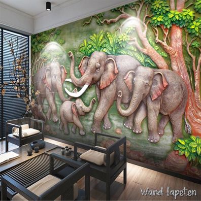 Vlies Fototapete Wandtapete Wandbilder Elefantenrelief Dreidimensional 4056