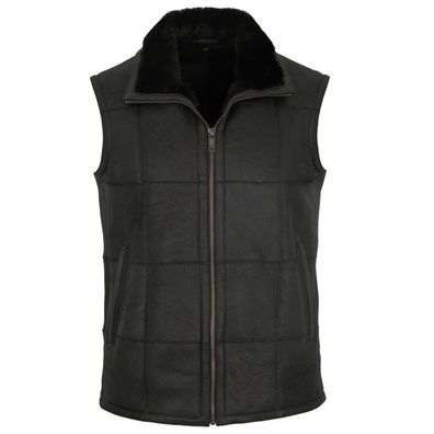 Maddox - Herren Lederweste Lammnubuk Lammfell schwarz