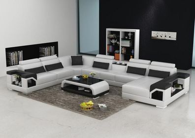 Ledersofa Couch Wohnlandschaft Ecksofa Eck Garnitur Design Modern Sofa mit USB