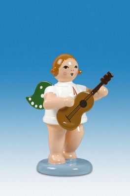 Holzfigur Engel mit Gitarre ohne Krone Höhe 6cm NEU Holzengel Instrument Seiffen