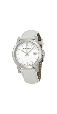 Burberry Damenuhr silber weiß Lederarmband