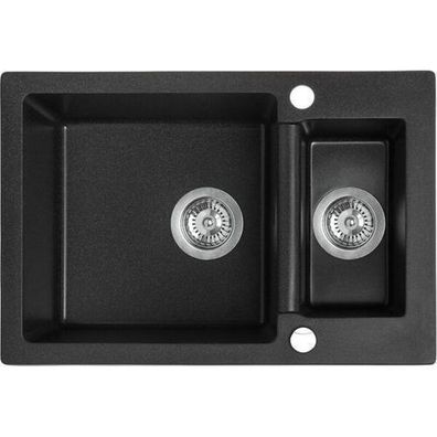 Granitspüle Doppelbecken CELIA 44x65 Schwarz | Siphon im SET!