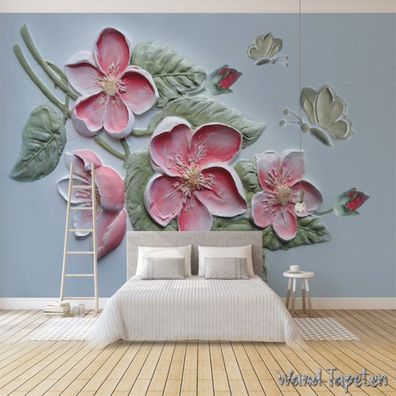 Vlies Fototapete Wandtapete Wandbilder 3D Relief Blumen Schmetterling 4093