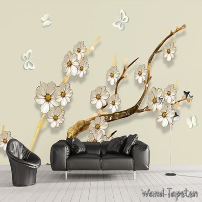 Vlies Fototapete Wandtapete Wandbilder 3D Schmuck Pflaumenblüten 4098