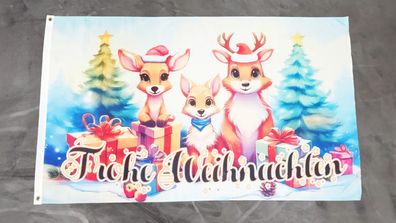 Fahne Flagge Frohe Weihnachten Rentier Familie - 90 x 150 cm