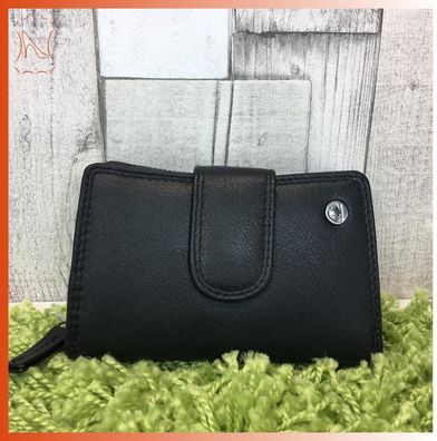 Schwarze Lederbörse Greenburry Echtleder 13,5 × 8 cm