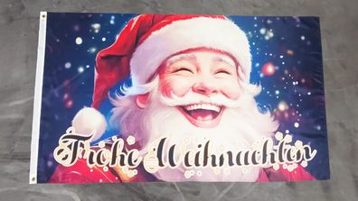 Fahne Flagge Frohe Weihnachten lachender Weihnachtsmann - 90 x 150 cm