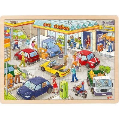 GOKI Holzpuzzle Tankstelle 96 Teile