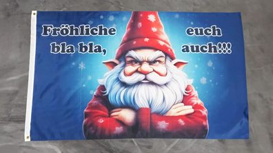 Fahne Flagge Frohe Weihnachten Fröhliche blabla Weihnachtszwerg - 90 x 150 cm