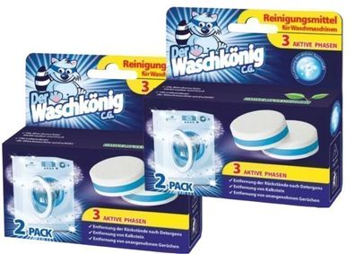 Waschkönig Waschmaschinen Reinigungstabletten – 4 Stück, 2 Pakete