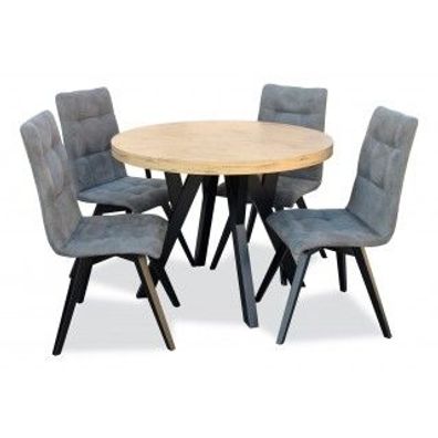 Runder Tisch und 4 gepolsterte gesteppte Stühle Esszimmermöbel Setund sechs gepolster