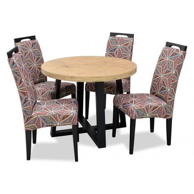 Vier Stühle und runder Klapptisch modernes Esszimmermöbel Set