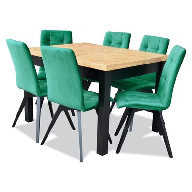 Set aus Klapptisch und sechs gepolsterten, gesteppten Esszimmerstühlen