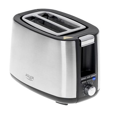 Adler AD 3214 Edelstahl-Toaster für 2 Scheiben mit Brötchenrost & 7 Stufen - Silber