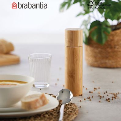 Brabantia Salz/Pfeffermühle Gewürzmühle – Praktische 18 cm hohe Mühle mit Drehmech