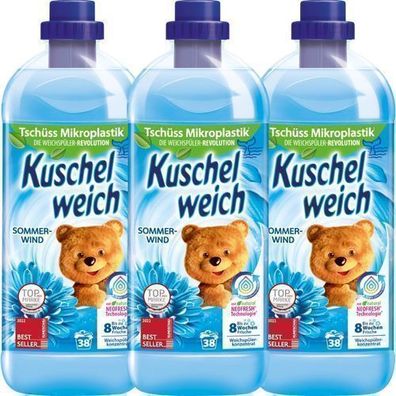 Kuschelweich Sommerwind Weichspüler 3x1 l - Frischer Duft aus Deutschland