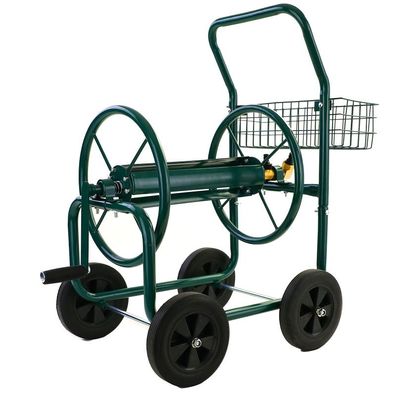 Schlauchwagen Schlauch Handwagen Grün mit Ablagekorb bis 60m Gartenschlauch