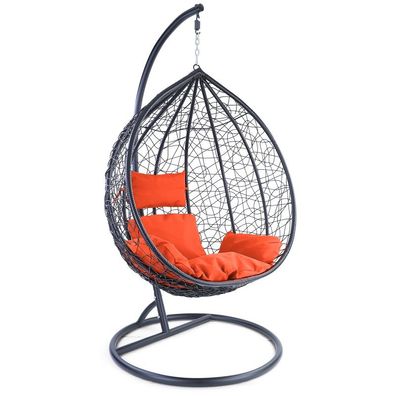 Luxus Hängesessel Miami XXL Polyrattan Korb und Gestell schwarz Kissen orange