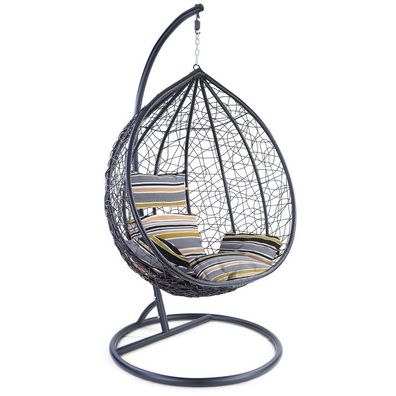 Luxus Hängesessel Miami XXL Polyrattan Korb und Gestell schwarz Kissen Sunset