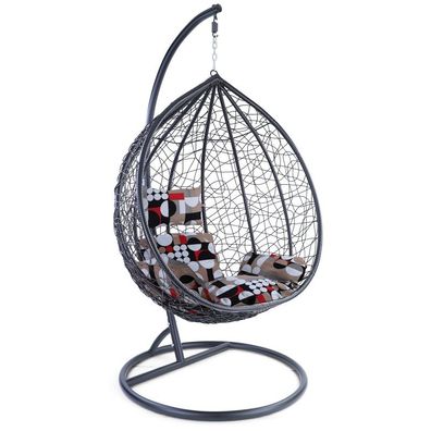 Luxus Hängesessel Miami XXL Polyrattan Korb und Gestell schwarz Kissen Modern