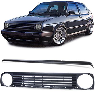 Kühlergrill ohne Emblem Schwarz mit Grillspoiler passt für VW Golf 2 1983-1991