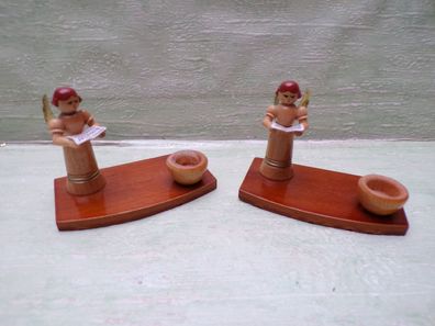 2 alte Holz-Engel-Miniatur Kerzenleuchter Stille Nacht Erzgebirge