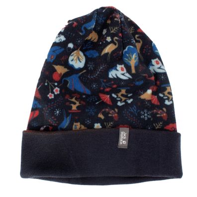 Jack Wolfskin Print Hat Beanie Kinder Mütze Druck Strick Blau 1908311-7908