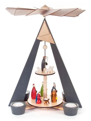 Pyramide Christi Geburt farbig, 2-stöckig, Teelichte BxHxT 270 x 380 x 220mm NEU