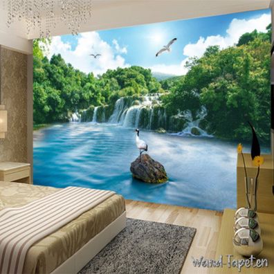 Vlies Fototapete Wandtapete Wandbilder 3D-Waldwasserfall-Wandmalerei 4131