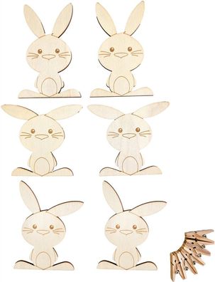 Bastelset Häschen mit Holzklammer, 6er Set