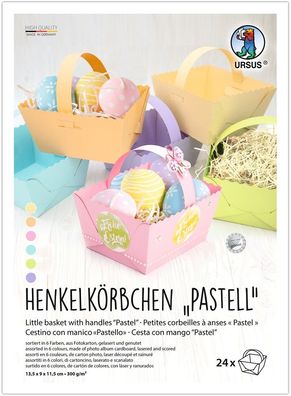 Henkelkörbchen Pastell, 24 Stück, 6 Farben sortiert, Fotokarton 300g/m²