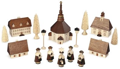 Weihnachtsfiguren Seiffener Dorf mit Kurrende natur Höheca:5cm NEU Seiffen