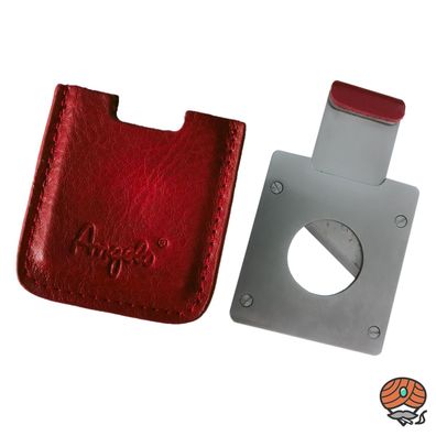 Angelo Zigarrenabschneider Metall Rot, Ring 48, Guillotine in Lederhülle