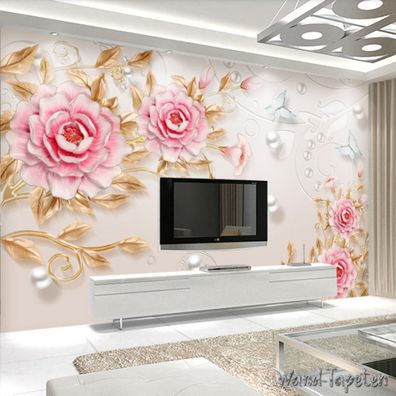 Vlies Fototapete Wandtapete Wandbilder 3D Relief Pfingstrosen Moderne 4135