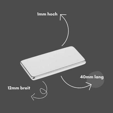 20 Stück 3M Selbstklebender Neodym-Magnet 40x12x1 mm – Superstarker Quadermagnet N42