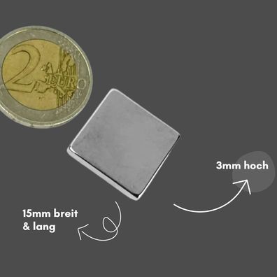 20 Stück Neodym Magnet 15mm x 15mm x 3mm - N42 Supermagnet - Quadermagnete - Hohe Haf