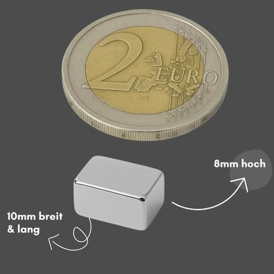 20 Stück Neodym Magnet 10mm x 10mm x 8mm - N42 Supermagnet - Quadermagnete - Hohe Haf