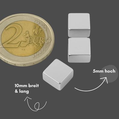 20 Stück Neodym Magnet 10mm x 10mm x 5mm - N42 Supermagnet - Quadermagnete - Hohe Haf