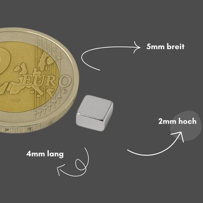 20 Stück Neodym Magnet 5mm x 5mm x 2mm - N42 Supermagnet - Quadermagnete - Hohe Haftk