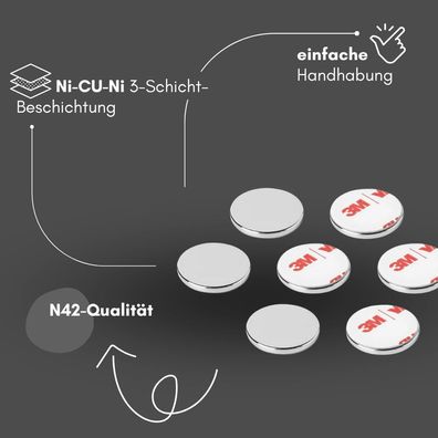 8 Stück 3M selbstklebend Scheibenmagnet Ø 8mm x 0,75mm Haftkraft 370 g