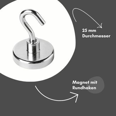 20 Stück Magnethaken Topfmagnet mit Haken D 25 mm 24 Kg Neodym Magnet M4 Gewinde